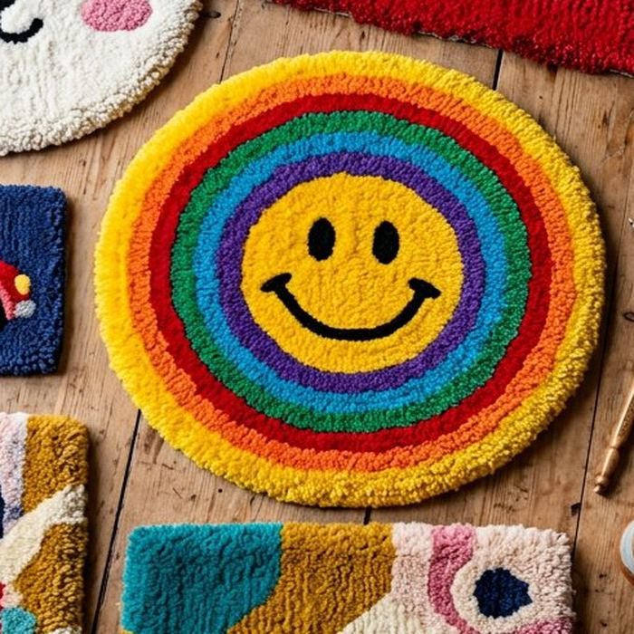 Rainbow Smiley Round Rug